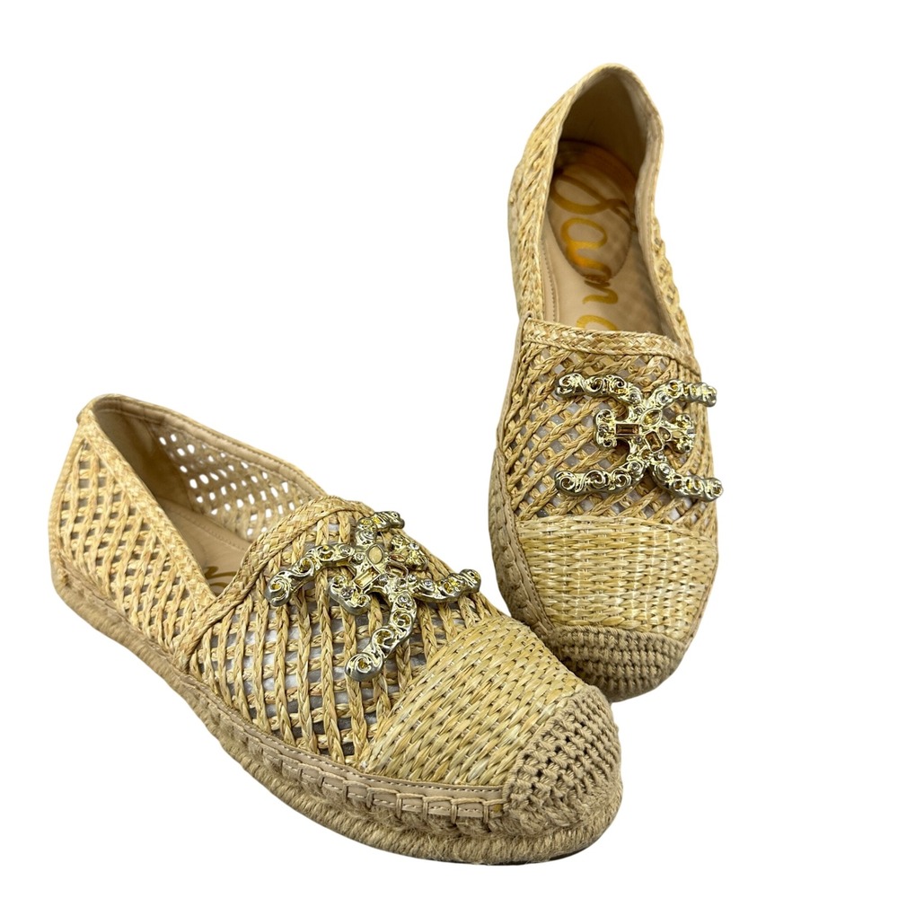 Sam Edelman Khiara Espadrilles Tan Crystal Embellished Flats 6.5 Quiet Luxury